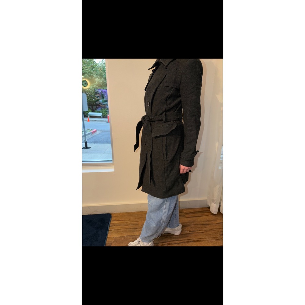 Banana Republic Long Wool Trench Coat Italian Fabric Charcoal Gray FLAW